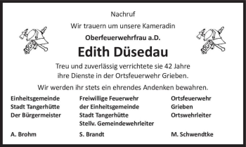 Traueranzeige von Edith Düsedau  von Magdeburger Volksstimme