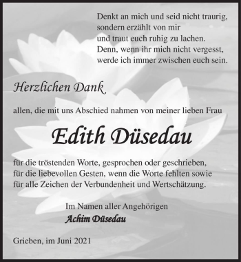 Traueranzeige von Edith Düsedau  von Magdeburger Volksstimme