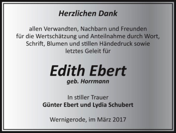 Traueranzeige von Edith Ebert (geb. Horrmann)  von Magdeburger Volksstimme