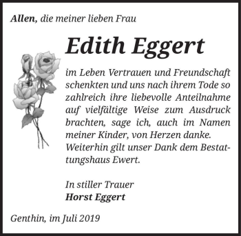 Traueranzeige von Edith Eggert  von Magdeburger Volksstimme