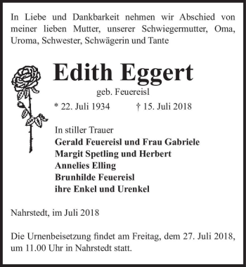 Traueranzeige von Edith Eggert (geb. Feuereisl)  von Magdeburger Volksstimme