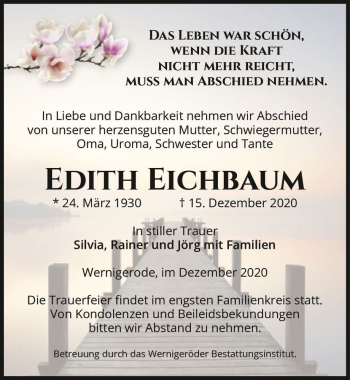 Traueranzeige von Edith Eichbaum  von Magdeburger Volksstimme