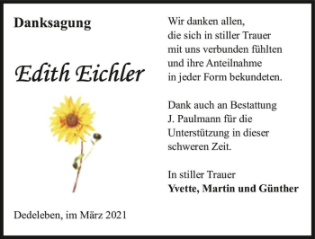 Traueranzeige von Edith Eichler  von Magdeburger Volksstimme
