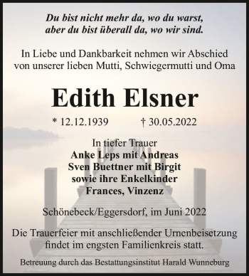 Traueranzeige von Edith Elsner  von Magdeburger Volksstimme