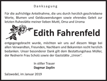 Traueranzeige von Edith Fahrenfeld  von Magdeburger Volksstimme