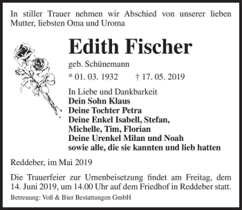 Traueranzeige von Edith Fischer  von Magdeburger Volksstimme