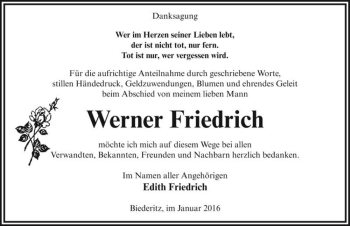 Traueranzeige von Edith Friedrich  von Magdeburger Volksstimme
