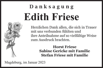 Traueranzeige von Edith Friese  von Magdeburger Volksstimme