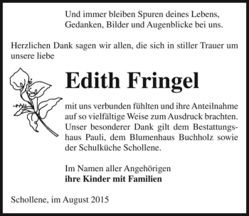 Traueranzeige von Edith Fringel  von Magdeburger Volksstimme