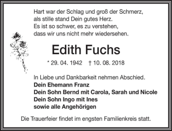 Traueranzeige von Edith Fuchs  von Magdeburger Volksstimme