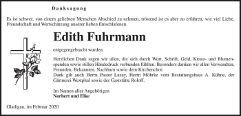 Traueranzeige von Edith Fuhrmann  von Magdeburger Volksstimme