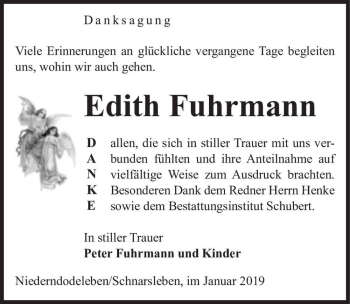 Traueranzeige von Edith Fuhrmann  von Magdeburger Volksstimme