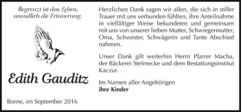 Traueranzeige von Edith Gauditz  von Magdeburger Volksstimme