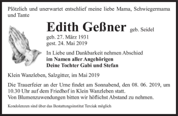 Traueranzeige von Edith Geßner (geb. Seidel)  von Magdeburger Volksstimme