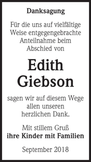 Traueranzeige von Edith Giebson  von Magdeburger Volksstimme