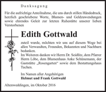 Traueranzeige von Edith Gottwald  von Magdeburger Volksstimme