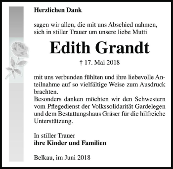 Traueranzeige von Edith Grandt  von Magdeburger Volksstimme