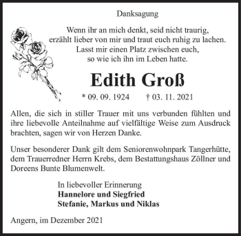 Traueranzeige von Edith Groß  von Magdeburger Volksstimme
