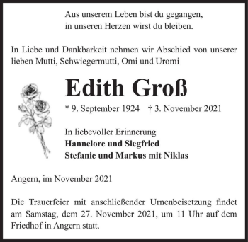 Traueranzeige von Edith Groß  von Magdeburger Volksstimme
