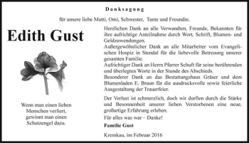Traueranzeige von Edith Gust  von Magdeburger Volksstimme