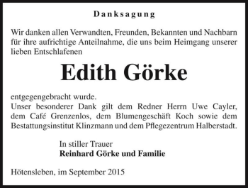 Traueranzeige von Edith Görke  von Magdeburger Volksstimme