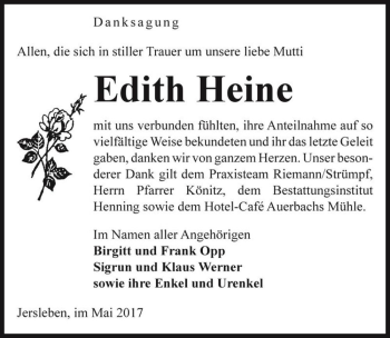 Traueranzeige von Edith Heine  von Magdeburger Volksstimme