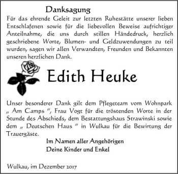 Traueranzeige von Edith Heuke  von Magdeburger Volksstimme