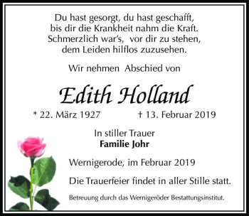 Traueranzeige von Edith Holland  von Magdeburger Volksstimme