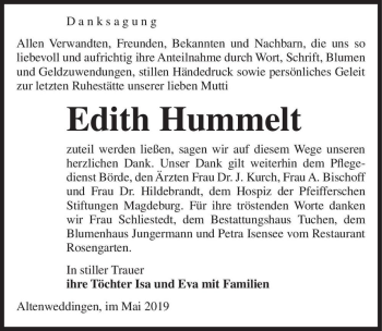 Traueranzeige von Edith Hummelt  von Magdeburger Volksstimme