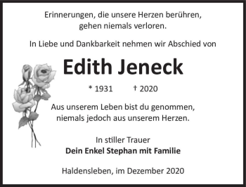 Traueranzeige von Edith Jeneck  von Magdeburger Volksstimme