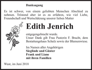 Traueranzeige von Edith Jenrich  von Magdeburger Volksstimme