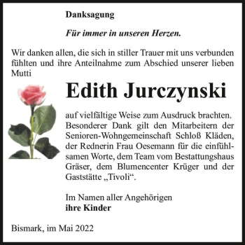 Traueranzeige von Edith Jurczynski  von Magdeburger Volksstimme