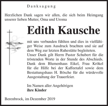 Traueranzeige von Edith Kausche  von Magdeburger Volksstimme