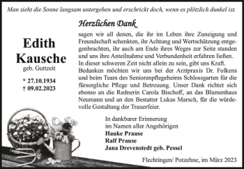 Traueranzeige von Edith Kausche (geb. Guttzeit)  von Magdeburger Volksstimme