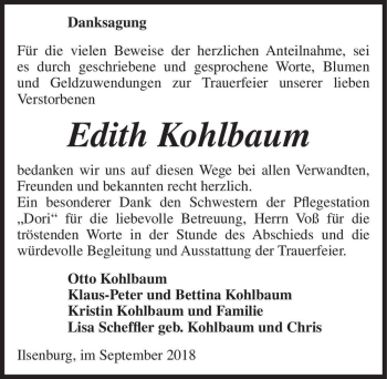 Traueranzeige von Edith Kohlbaum  von Magdeburger Volksstimme