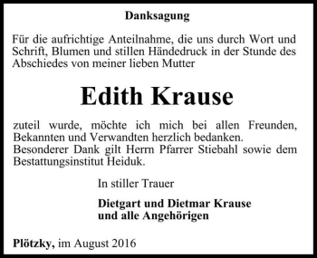 Traueranzeige von Edith Krause  von Magdeburger Volksstimme