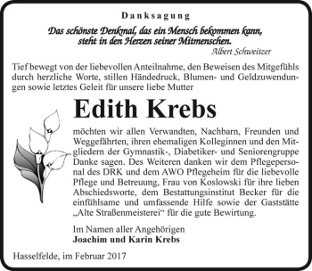 Traueranzeige von Edith Krebs  von Magdeburger Volksstimme