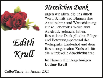 Traueranzeige von Edith Krull  von Magdeburger Volksstimme