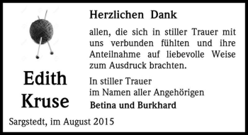 Traueranzeige von Edith Kruse  von Magdeburger Volksstimme