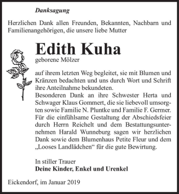 Traueranzeige von Edith Kuha (geb. Mölzer)  von Magdeburger Volksstimme