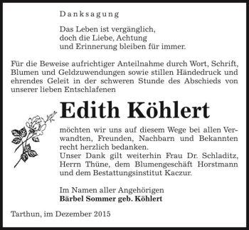 Traueranzeige von Edith Köhlert  von Magdeburger Volksstimme