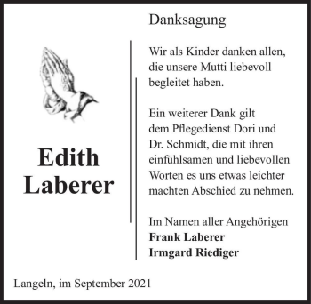 Traueranzeige von Edith Laberer  von Magdeburger Volksstimme