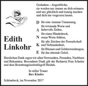 Traueranzeige von Edith Linkohr  von Magdeburger Volksstimme