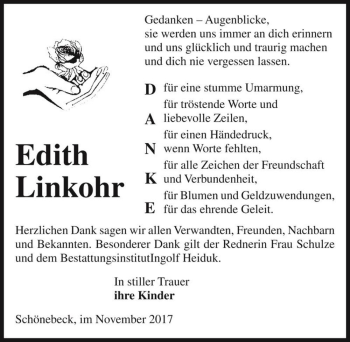 Traueranzeige von Edith Linkohr  von Magdeburger Volksstimme