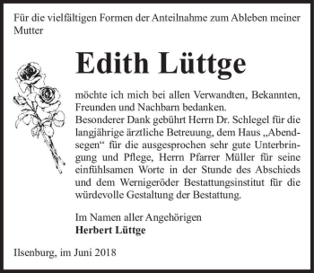 Traueranzeige von Edith Lüttge  von Magdeburger Volksstimme