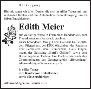 Traueranzeige von Edith Meier  von Magdeburger Volksstimme