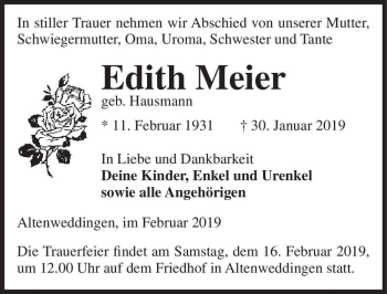 Traueranzeige von Edith Meier (geb. Hausmann)  von Magdeburger Volksstimme