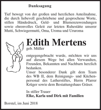 Traueranzeige von Edith Mertens (geb. Müller)  von Magdeburger Volksstimme