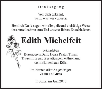 Traueranzeige von Edith Michelfeit  von Magdeburger Volksstimme