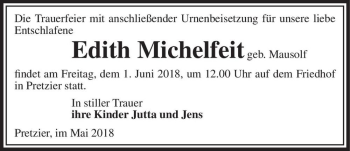 Traueranzeige von Edith Michelfeit (geb. Mausolf)  von Magdeburger Volksstimme